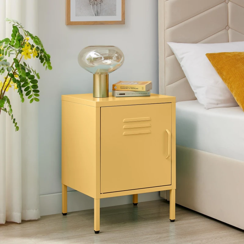 Image of FurnitureboxUK FurnitureboxUK Teksi 1 Door Mustard Yellow Metal Locker Bedside Table Yellow One Size Unisex 5056657188405
