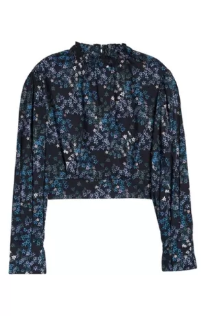 Image of AllSaints Womens Luna Asgard Top, Black/White/Blue, Size: 8