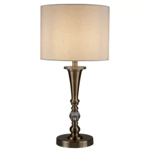 Image of Oscar 1 Light Table Lamp Antique Brass, Cream with Linen Shade, E27