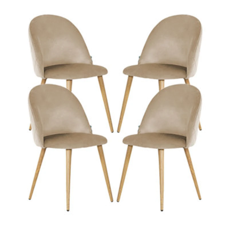 Image of Life Interiors Life Interiors Set of 4 Lucia Ergonomic Velvet Dining Chairs with Wooden Legs, Modern Upholstered Accent Chair in Beige Beige One Size