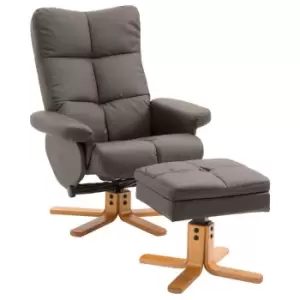 Image of HOMCOM Recliner Chair And Footstool Pu Leather Wooden Base - Brown