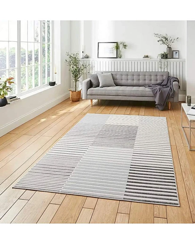 Image of Think Rugs Think Rugs Apollo Modern Linear Rug Grey/Ivory - Think Rugs - Size: 80X150 Grey/Ivory 80X150 MP66109