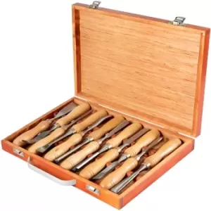 Image of HSS Lathe Chisel Set 12 Pcs w/ Foam Lined Case Set for Wood Turning Hardwood Handles HSS Ferrules & Wooden Case for Storage