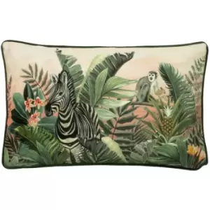 Image of Evans Lichfield - Manyara Zebra Faux Velvet Piped Edge Cushion Cover, Multi, 30 x 50 Cm
