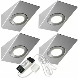 Image of 4x brushed nickel Wedge Surface Under Cabinet Kitchen Light & Driver Kit - Natural White led
