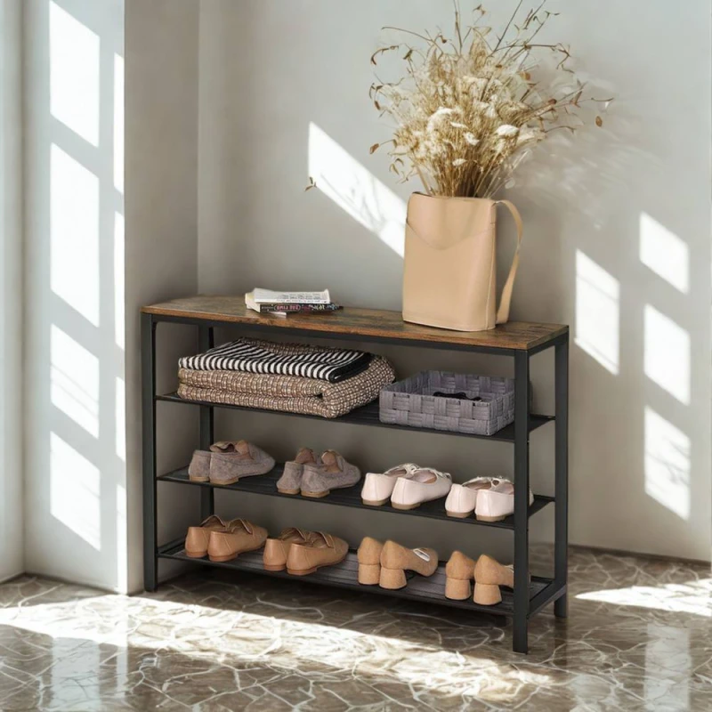 Image of Pirlo Plush 4 Tier Shoe Rack Hallway Storage Organiser in Brown Brown Unisex