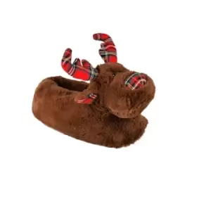 Image of Slumberzzz Unisex Adults Tartan Reindeer Slippers (UK 9-10) (Brown)