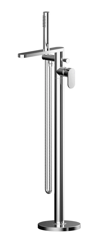 Image of Balterley Current Freestanding Round Bath Shower Mixer Tap, Flat Spout - Chrome in Silver Silver Unisex