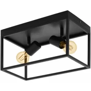 Image of Loops - Flush Ceiling Light Colour Black Open Metal Frame Box & Holders Bulb E27 2x40W