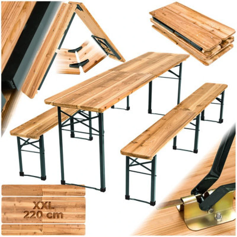 Image of Tectake Dining Table And Bench Set Ralf - 2 Benches, Foldable, Durable, Stable - Brown