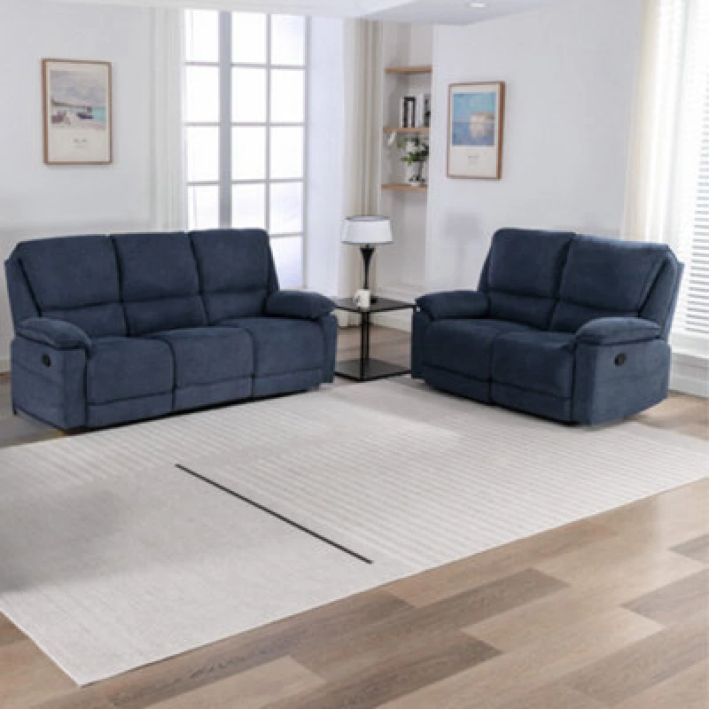 Image of More4Homes Sydney 2+3 Seater Fabric Manual Recliner Sofa Set Blue