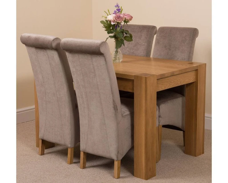 Image of Thats Furniture Kuba 125 x 80cm Chunky Oak Small Dining Table & 4 Montana Fabric Chairs in Grey Grey Unisex 125 x 80 cm