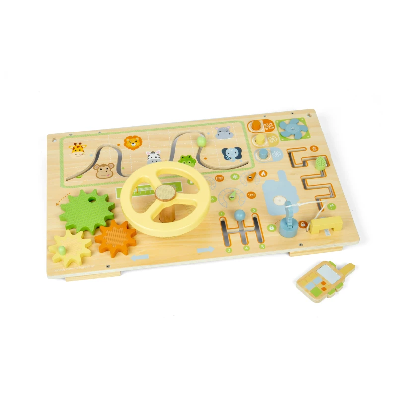 Image of Bigjigs Toys Jungle Busy Board - Wooden Montessori Toy For Babies & Toddlers, Brown 37081