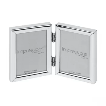 Image of 2.5" x 3.5" - Impressions Silver Plated Double Photo Frame