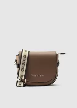 Image of Valentino Bags Womens Cous Crossbody Bag With Logo Tape Strap In Taupe/Nero