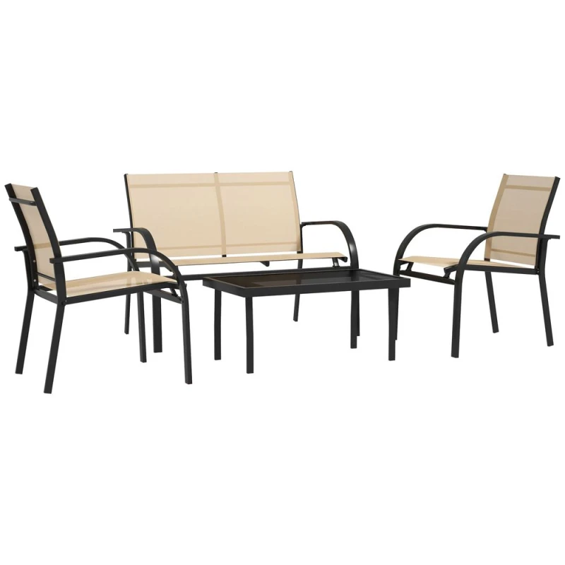 Image of Outsunny 4pcs Patio Furniture Set Garden Sofa Glass Top Coffee Table Beige - Outsunny 5056725510213