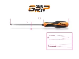 Image of Beta Tools 1260E Beta GRIP Slot/Flat Head Screwdriver w Hex Bolster 6.5 x 150mm