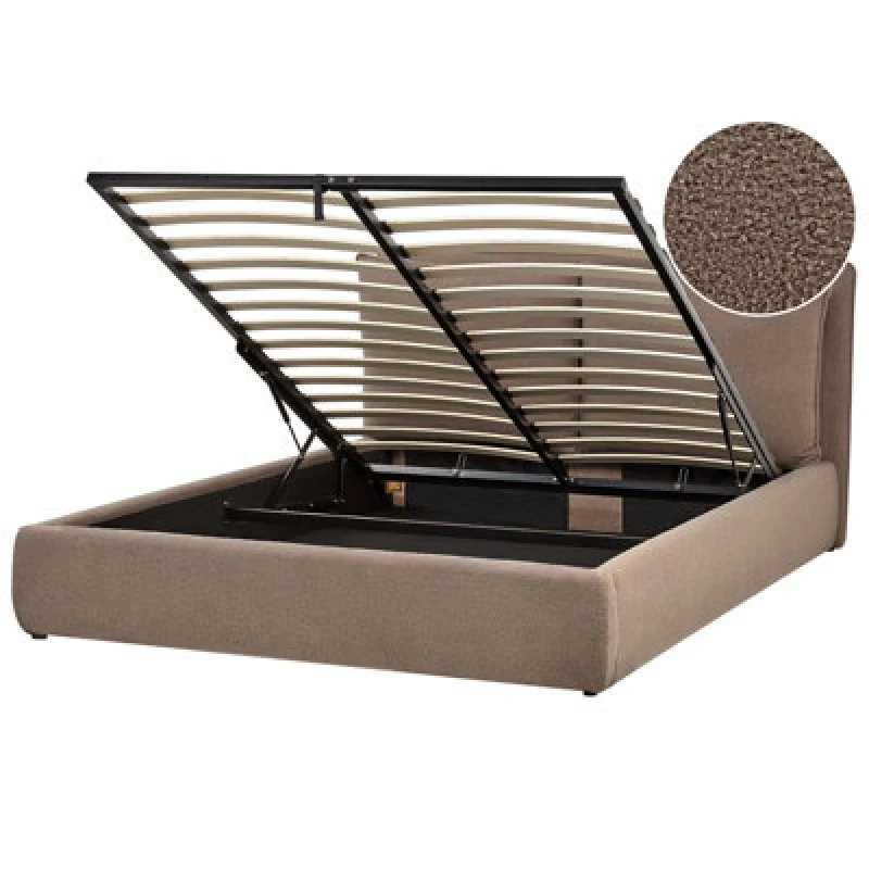 Image of Beliani Ottoman Bed Boucle Bajonna 160 X 200 Cm (Eu King Size) Brown