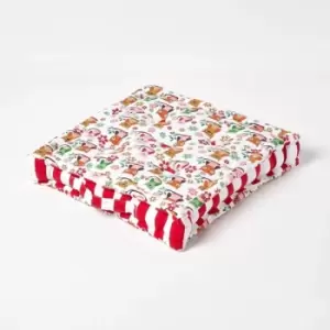 Image of Cotton Owl Floor Cushion, 40 x 40cm - Red - Homescapes