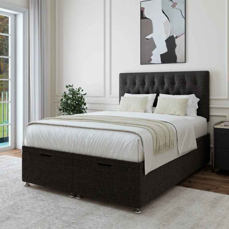 Image of Bedmaster Bedmaster Linen Ottoman Divan Base And Button Headboard in Charcoal Size: King Charcoal King Unisex 7867869874295