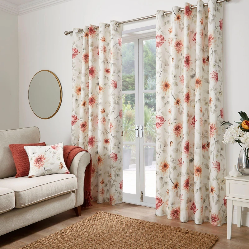 Image of Dreams and Drapes Nadia 100% Cotton Floral Eyelet Curtains in Red Red One Size