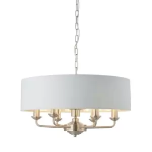 Image of Ceiling Pendant Light - Brushed Chrome Plate & Duck Egg Fabric - 6 x 40W E14