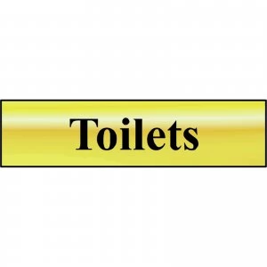 Image of Scan Brass Effect Toilets Sign 200mm 50mm Standard