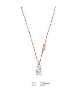 Image of Michael Kors Premium Ladies Necklace & Earring Gift Set Sterling Silver, Rose Gold, Women