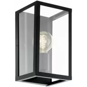 Image of Loops - LED Wall Light / Sconce Black Steel & Clear Glass Box Shade 1 x 60W E27 Bulb