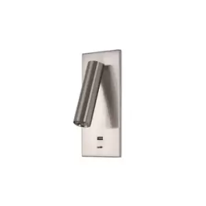Image of Alfatar LED Recessed Reading Lamp 3W 3000K Aluminum, Metal With USB Satin Nickel