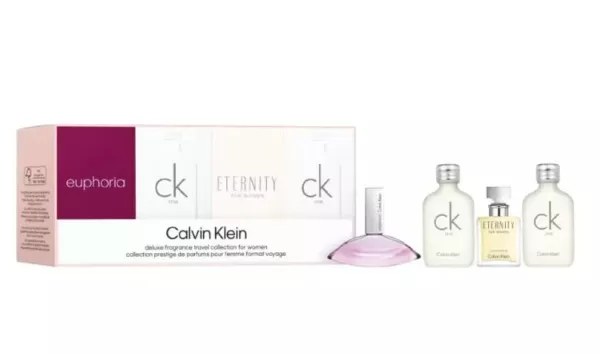 Image of Calvin Klein Deluxe Fragrance Collection Women Gift Set 2 x 10ml CK One Eau de Toilette + 5ml Euphoria Eau de Parfum + 5ml Eternity EDP
