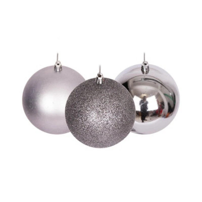 Image of Shatchi Christmas Decorations Baubles mid grey 6cm 6pcs set pvc Mid Grey