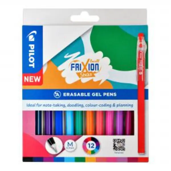Image of Pilot Frixion Ball Stick Rollerball Pens 0.7mm Tip Assorted Pack 12 - EXR27341PT