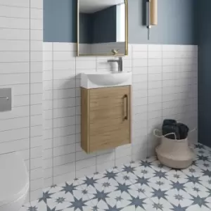 Image of Hudson Reed Juno Compact LH Wall Hung Vanity Unit and Basin 440mm Wide - Autumn Oak