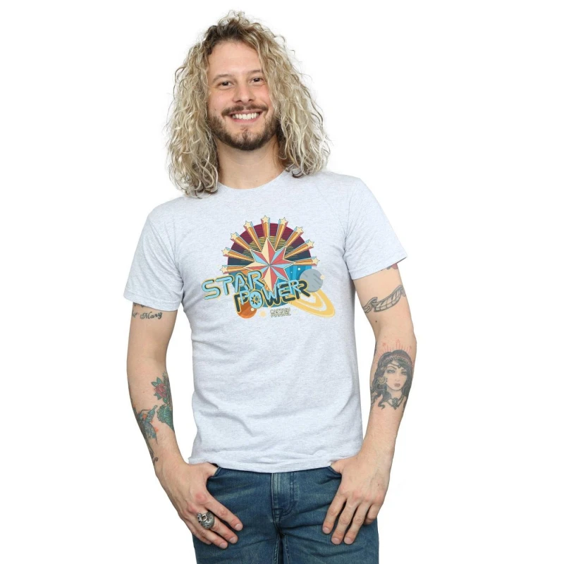 Image of Marvel Marvel Men Captain Star Power T-Shirt in Grey Size: Small Grey S Male 5059114193639