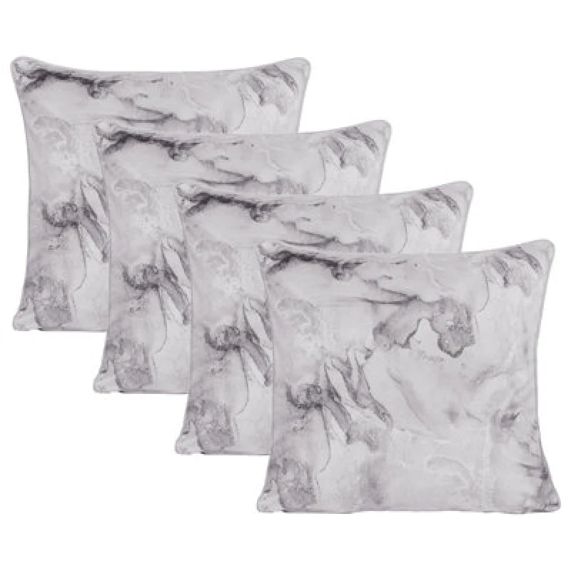 Image of OHS OHS 4 Pack Marble Matte Velvet Cushion Covers in Light Grey Size: 45cm x 45cm Light Grey 45cm x 45cm Unisex 5027434216413