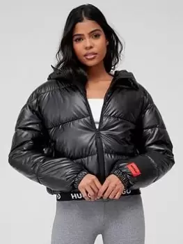 Image of HUGO Faryne High Shine Padded Coat - Black Size M Women