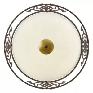 Image of Wall Flush Ceiling Light Antique Brown Gold Shade Beige Glass Bulb E27 2x60W