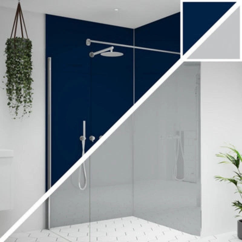 Image of Splashwall Alloy Double-Sided Aluminium Bathroom & Wet Room Decorative Panel (H)2400mm (W)1200mm - Gloss Starry Night Blue & Urban Grey