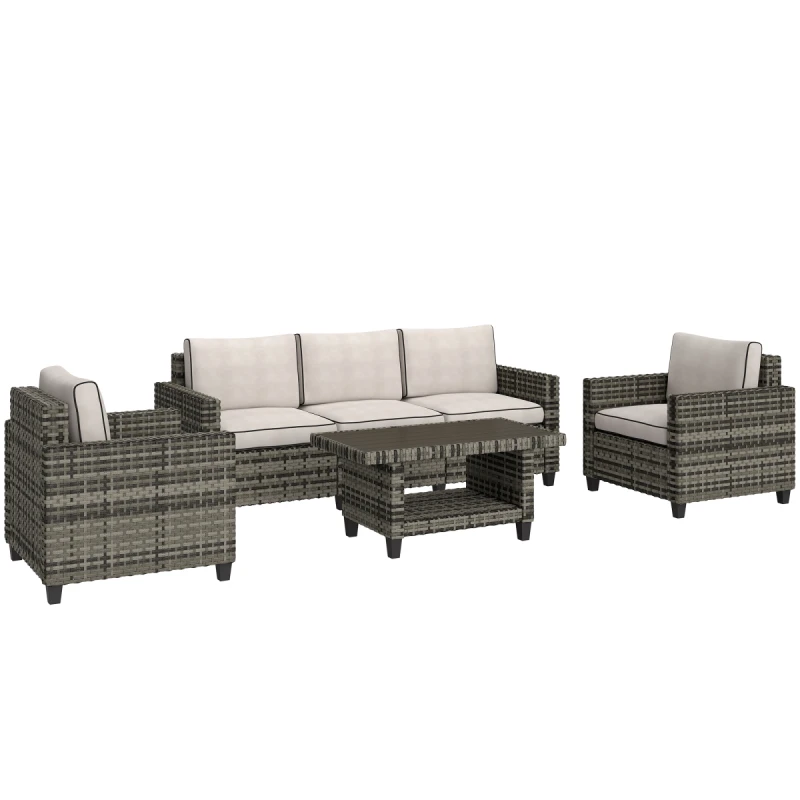 Image of Outsunny 5 Seater Wicker Outdoor Furniture Set For Balcony - Light Grey TJ Hughes 5063603282421