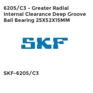 Image of 6205/C3 - Greater Radial Internal Clearance Deep Groove Ball Bearing 25X52X15MM