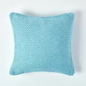 Image of Homescapes - Cotton Teal Halden Chevron Cushion Cover, 60 x 60cm - Blue