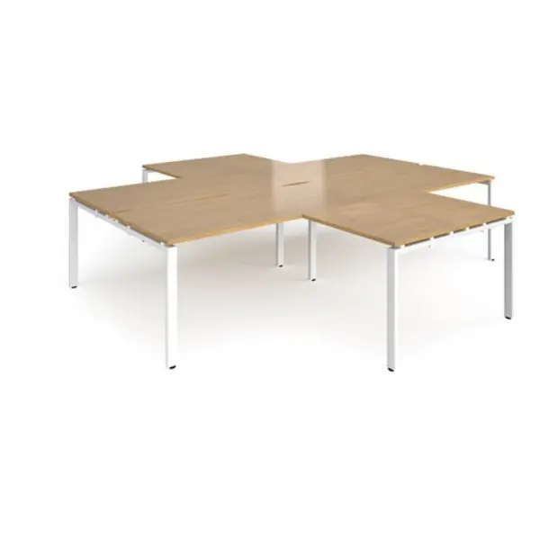 Image of Adapt Bench Desk 4 Person With Return Desks 3200mm Oak Tops With White Frames Adapt Oak ER32168-WH-O
