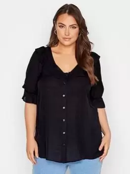 Image of Yours Curve Frill Brooklyn Blouse Black, Size 24, Women