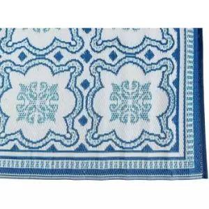 Image of Homescapes - Blue and White Mosaic Pattern Square Reversible Rug - Blue