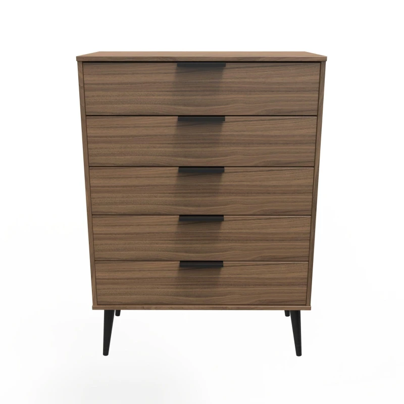 Image of Ready Assembled 2 U Fuji 5 Drawer Chest (Ready Assembled) in Walnut Walnut Unisex