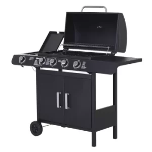 Image of 4+1 Gas BBQ Grill with Wheels, Steel-Black