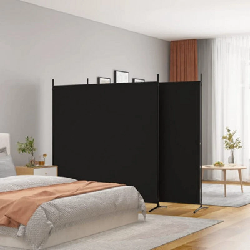 Image of Vidaxl 3-panel Room Divider Black 525X180 Cm Fabric, Black 350281