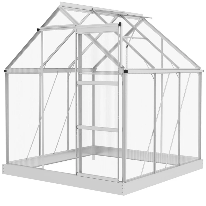 Image of Outsunny 6x6' Polycarbonate G/house w/ Sliding Door - Silver 845-334V02SR