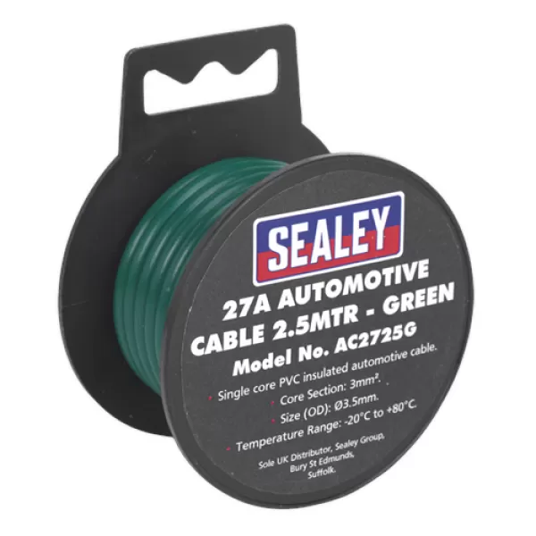 Image of Genuine SEALEY AC2725G Automotive Cable Thick Wall 27A 2.5mtr Green